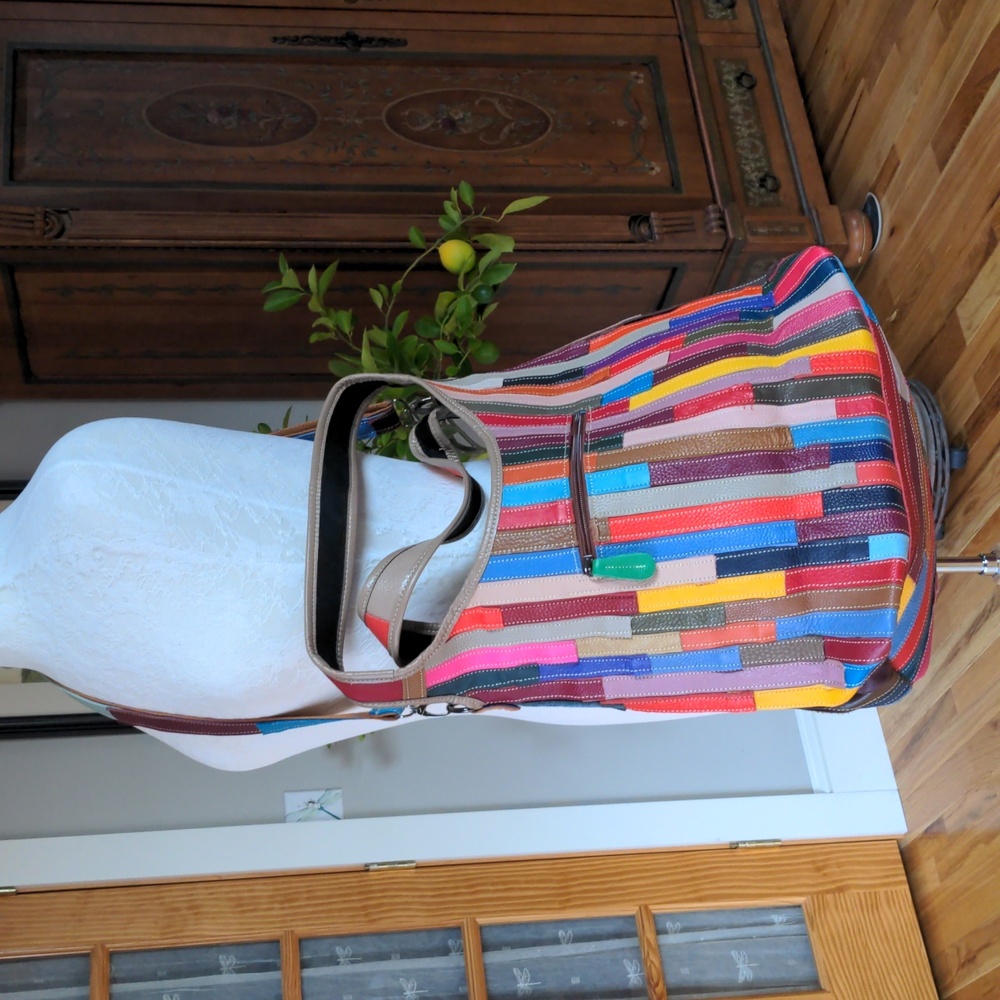 Multicolored Suede And Leather Patchwork Tote Bag. - image 3